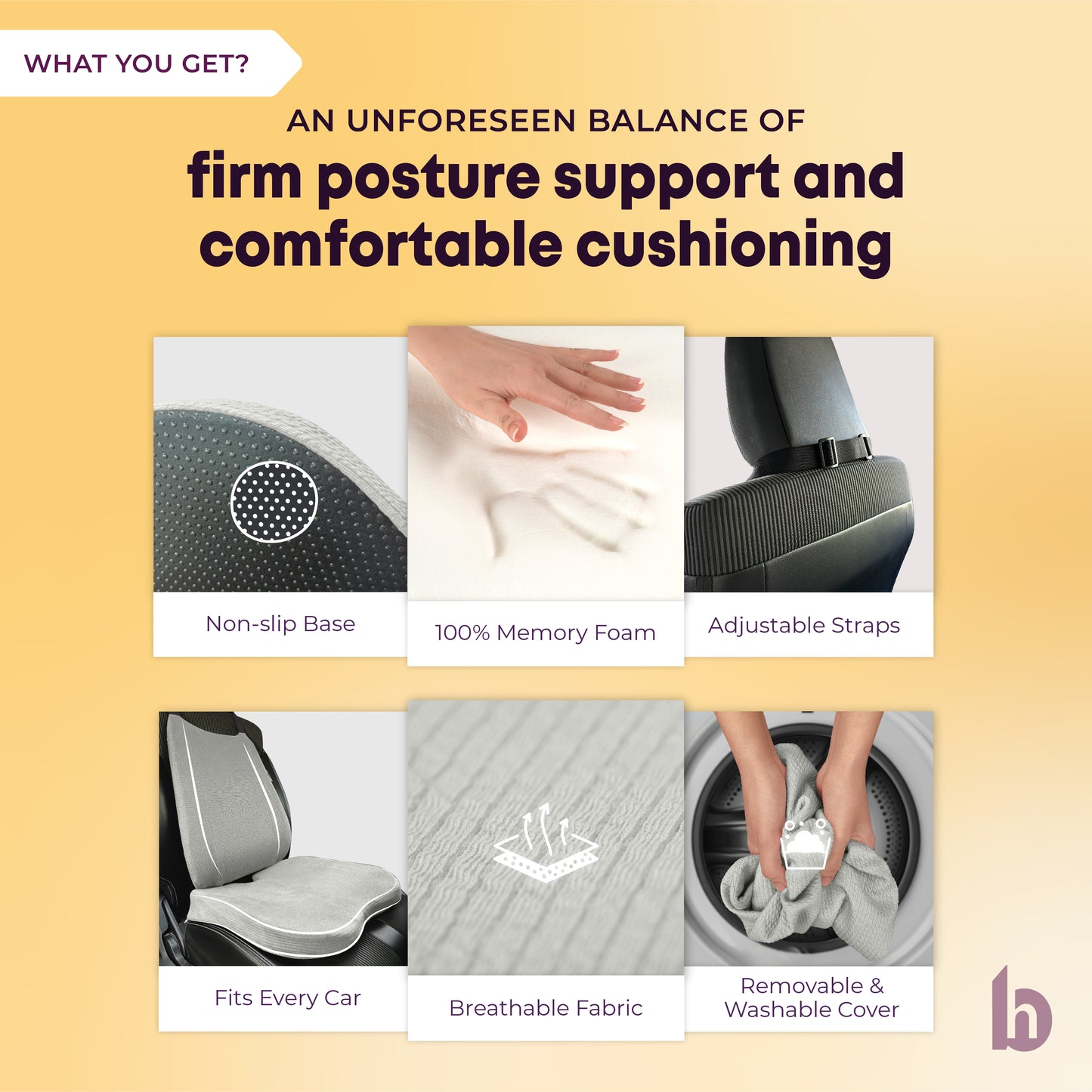 Betterhood Car Cushions Combo - Ergonomic Memory Foam Backrest & Seat Cushion