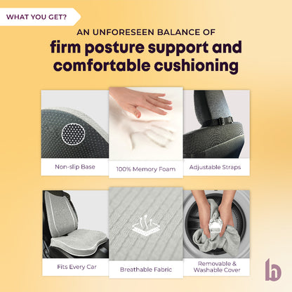 Betterhood Car Cushions Combo - Ergonomic Memory Foam Backrest & Seat Cushion