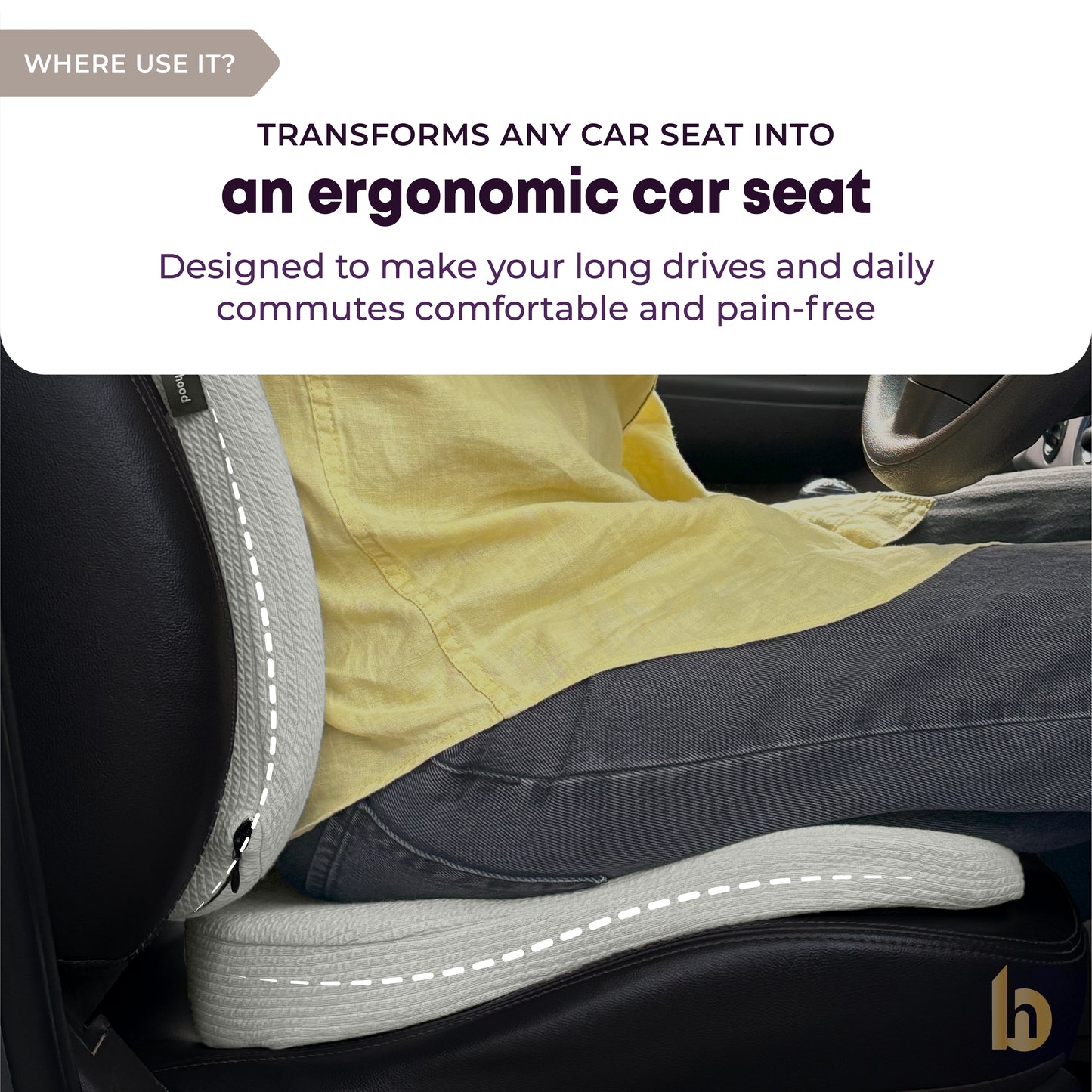 Betterhood Car Cushions Combo - Ergonomic Memory Foam Backrest & Seat Cushion