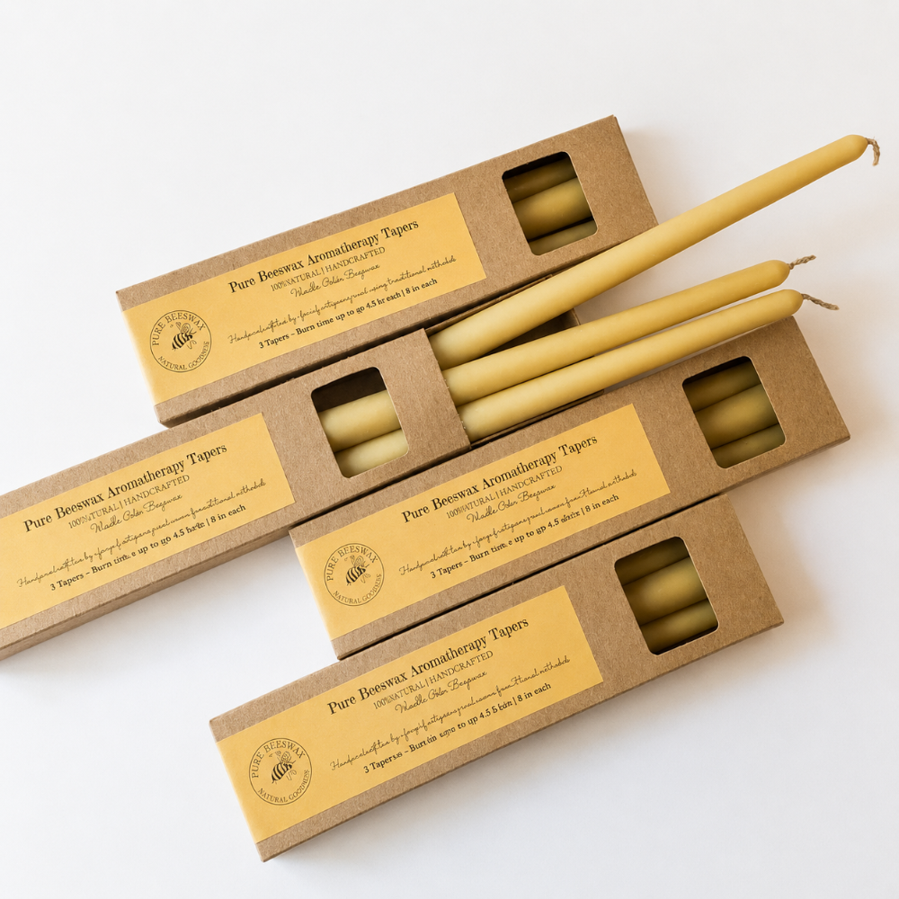 Tenacious Bee Dripless Tapered Beeswax Candles - Unscented (Set of 3)