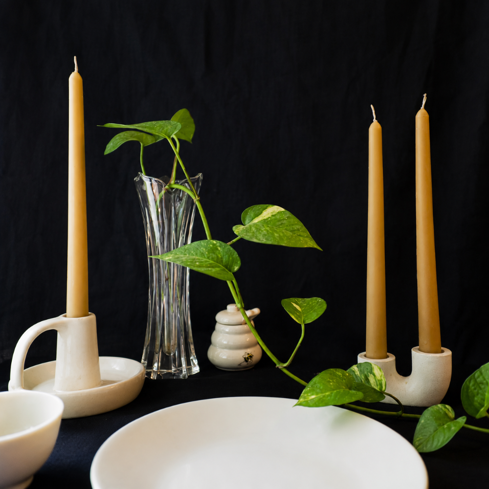 Tenacious Bee Dripless Tapered Beeswax Candles - Unscented (Set of 3)