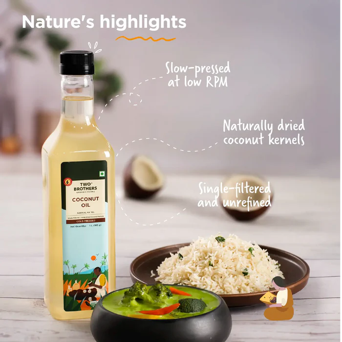 Coconut Oil, Made using farm grown Coconut | Cold-Pressed and Single-Filtered Oil for healthier Cooking | Kacchi Ghani/Mara Chekku, Natural and Unrefined 1 Litre
