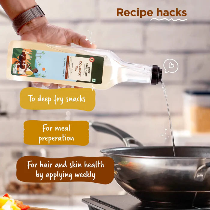 Coconut Oil, Made using farm grown Coconut | Cold-Pressed and Single-Filtered Oil for healthier Cooking | Kacchi Ghani/Mara Chekku, Natural and Unrefined 1 Litre