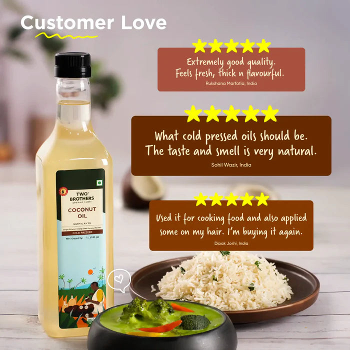 Coconut Oil, Made using farm grown Coconut | Cold-Pressed and Single-Filtered Oil for healthier Cooking | Kacchi Ghani/Mara Chekku, Natural and Unrefined 1 Litre