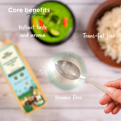 Two Brothers India Farms Coconut Oil, Made using farm grown Coconut | Cold-Pressed and Single-Filtered Oil for healthier Cooking | Kacchi Ghani/Mara Chekku, Natural and Unrefined 1 Litre