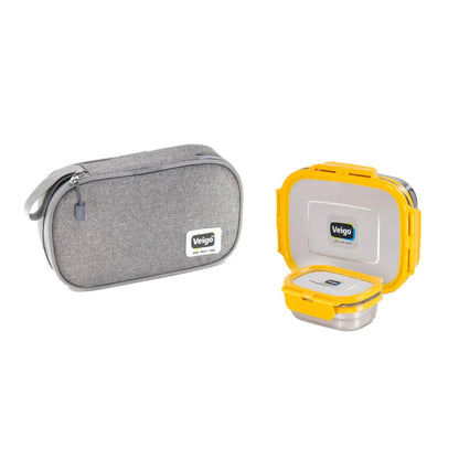 Veigo On The Go - Stainless Steel Large Lunch Box with Veg Box in a Flat Insulated Pouch