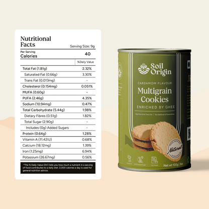 Soil Origin Multigrain Cardamom Cookies , Enriched By Ghee & Jaggery