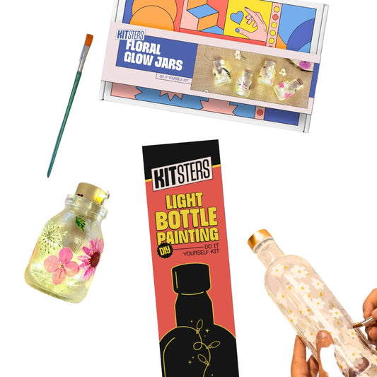 Kitsters DIY COMBO: Floral Glow Jar Kit & DIY Light Bottle Painting Kit