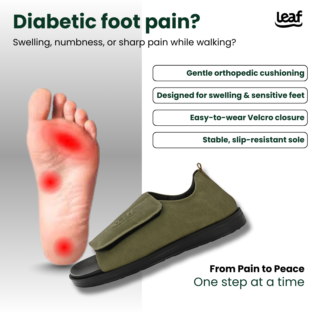 Leaf Ortho Diabetic Comfy-Pro Buddy Sandal for reduction of burning and loss of sensation. 1 Strap