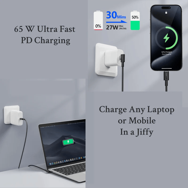 LA' FORTE Flixx USB-C to USB-C Cable | 65W Super Fast Charging | 1.5 Meter Long | Universal for Laptops, Mobiles, Tablets | PD3.0, PPS Compatible