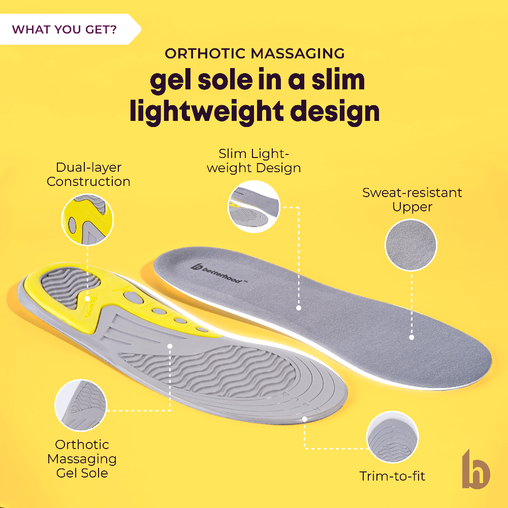 Betterhood Dual Gel Insoles All-Day Comfort Orthotic Gel Shoe Inserts for Men & Women