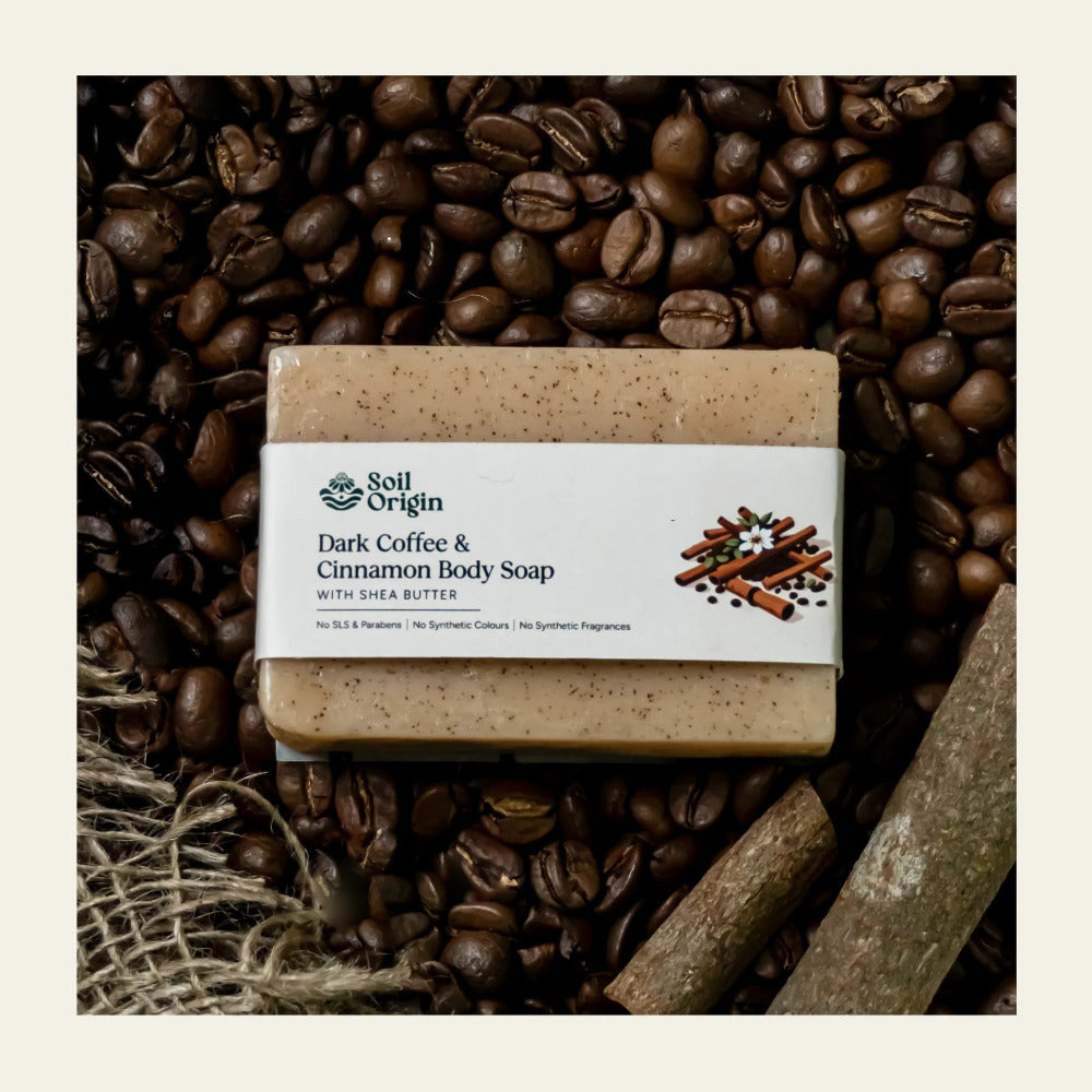 ⁠Soil Origin Dark Coffee and Cinnamon Body Soap With Shea Butter