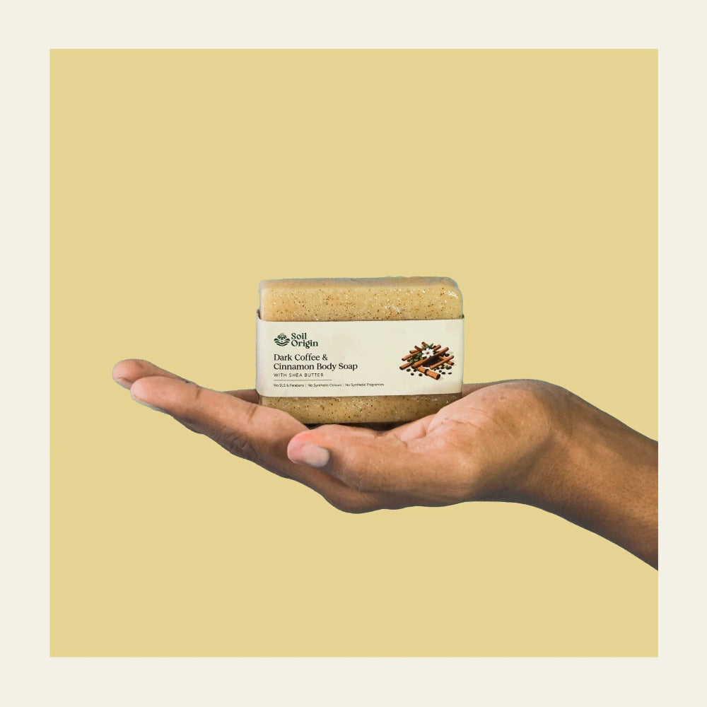 ⁠Soil Origin Dark Coffee and Cinnamon Body Soap With Shea Butter