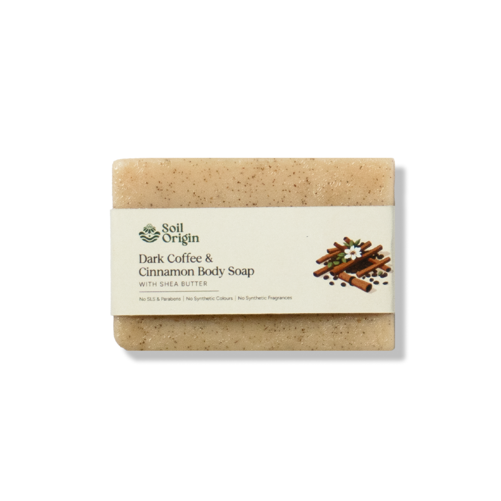 ⁠Soil Origin Dark Coffee and Cinnamon Body Soap With Shea Butter