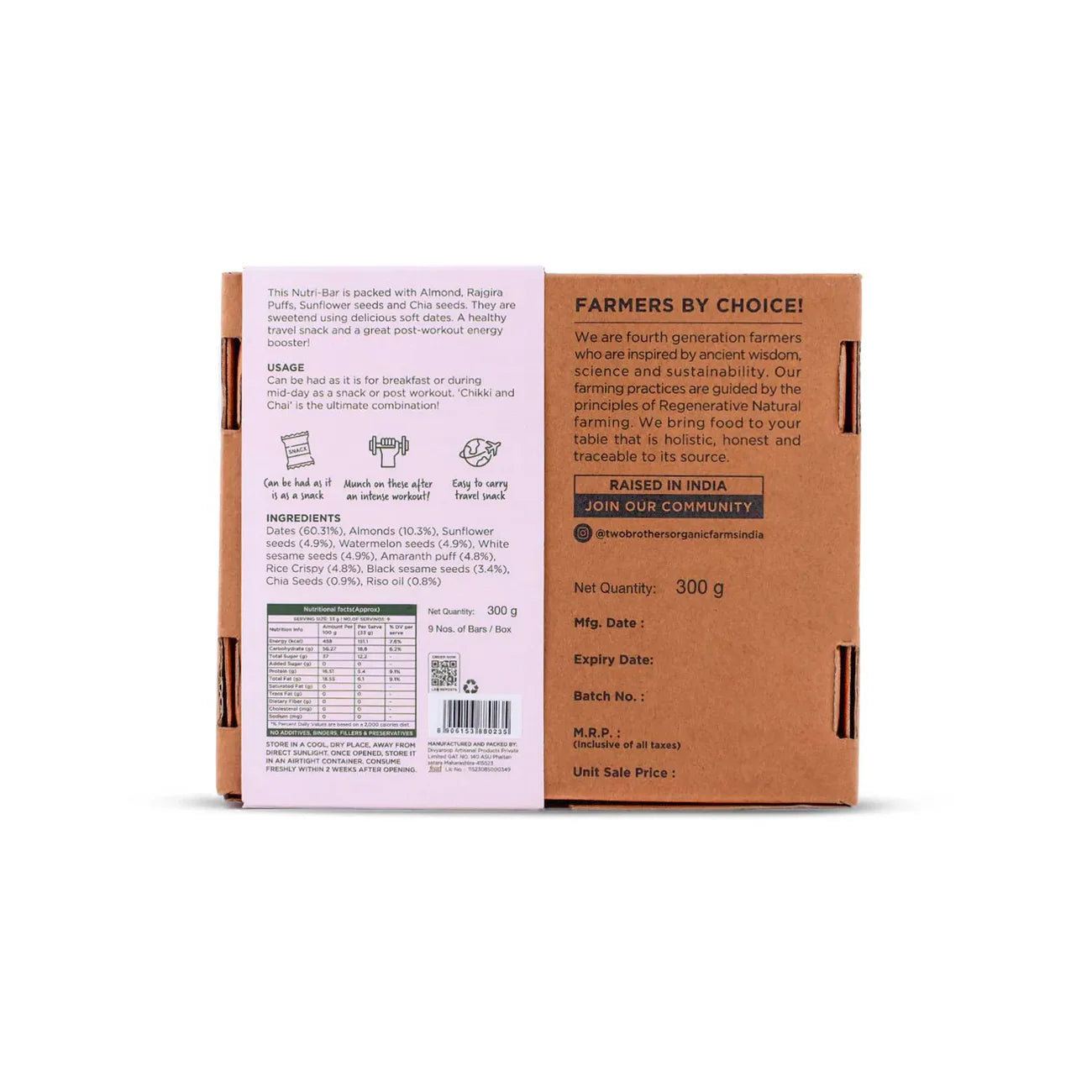 Two Brothers Organic Farms Dates Almond & Rajgira Nutri-bar Pack - 9 bars