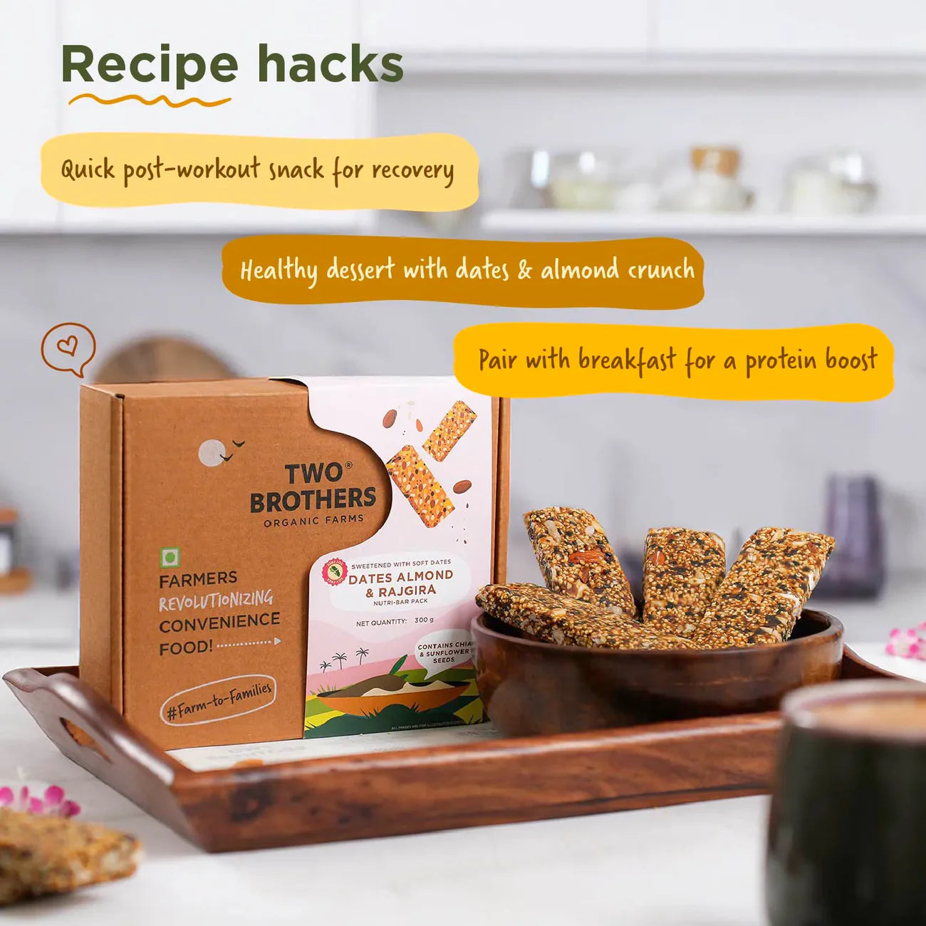 Two Brothers Organic Farms Dates Almond & Rajgira Nutri-bar Pack - 9 bars