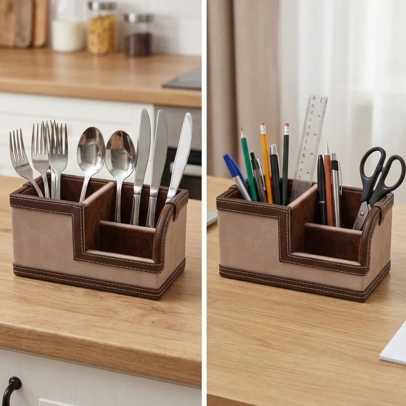 Comfy Homes The Sovereign Multi-Tasker: Handcrafted Vegan Leather Divided Organizer Cup