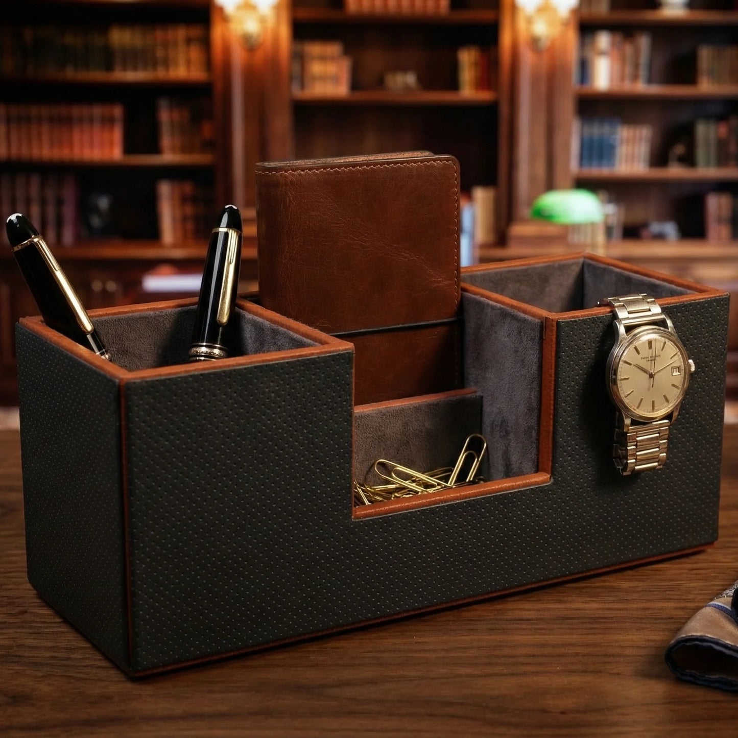 Comfy Homes The Sovereign Multi-Tasker: Handcrafted Vegan Leather Divided Organizer Cup