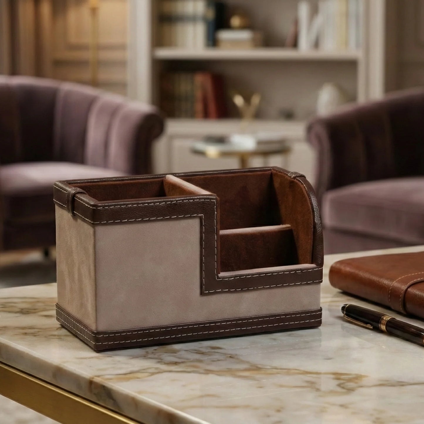 Comfy Homes The Sovereign Multi-Tasker: Handcrafted Vegan Leather Divided Organizer Cup