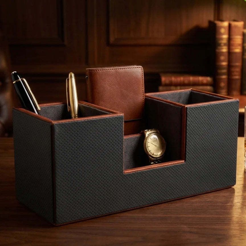 Comfy Homes The Sovereign Multi-Tasker: Handcrafted Vegan Leather Divided Organizer Cup
