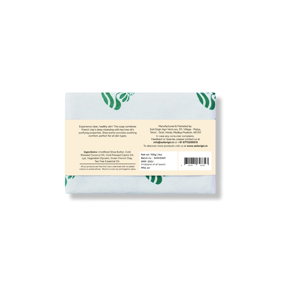 Soil Origin Green French Clay & Tea Tree Body Soap With Shea Butter