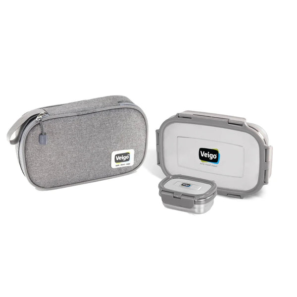 Veigo Jumbo Stainless Steel Lunch Box Set with Insulated Pouch