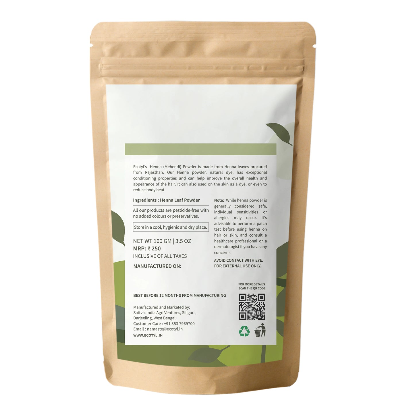 Ecotyl's Henna Powder  100 G