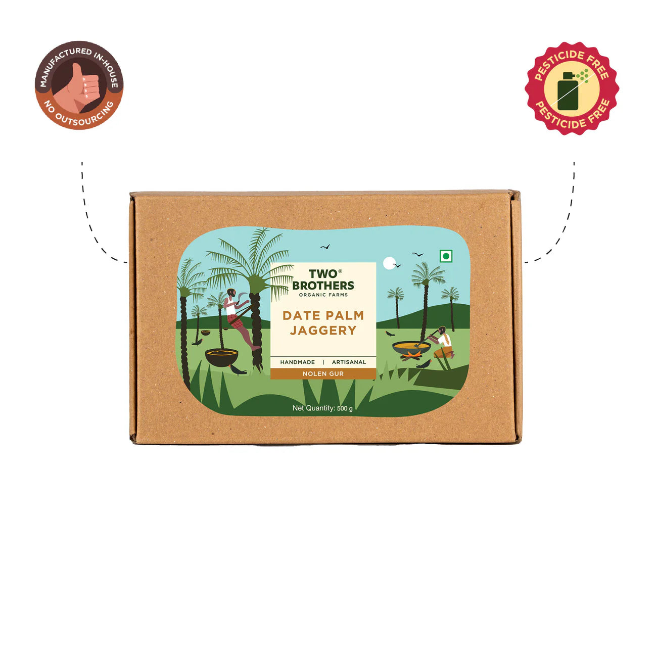 Two Brother Organic Farms Date Palm Jaggery Solid, Pure Date Palm Sap 500 Gms