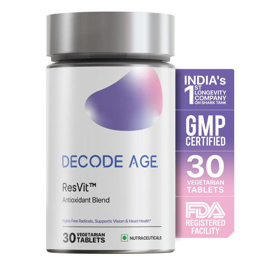 Decode Age ResVit™ Supplement | Antioxidant Supplement Blend | Supports Heart, Brain, and Eye Health | Trans Resveratrol, Pterostilbene, NAC, Vitamin E and A | 30 Tablets, Vegan