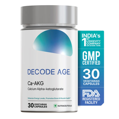Decode Age Ca AKG Supplement | Calcium Alpha Ketoglutarate | Support Stronger Muscles and Bones, Energy and Immunity | 500mg, 30 Capsules, Vegan