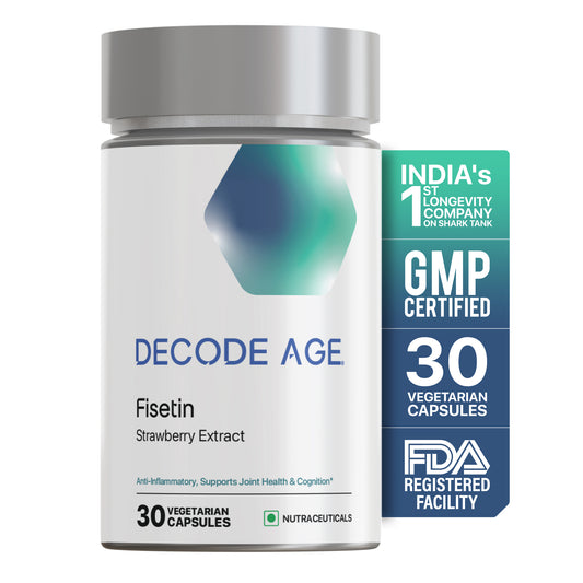 Decode Age Fisetin Supplement | Senolytic Supplement | Supports Skin & Hair Health, Cognition and Immunity | 100mg, 30 Capsules, Vegan