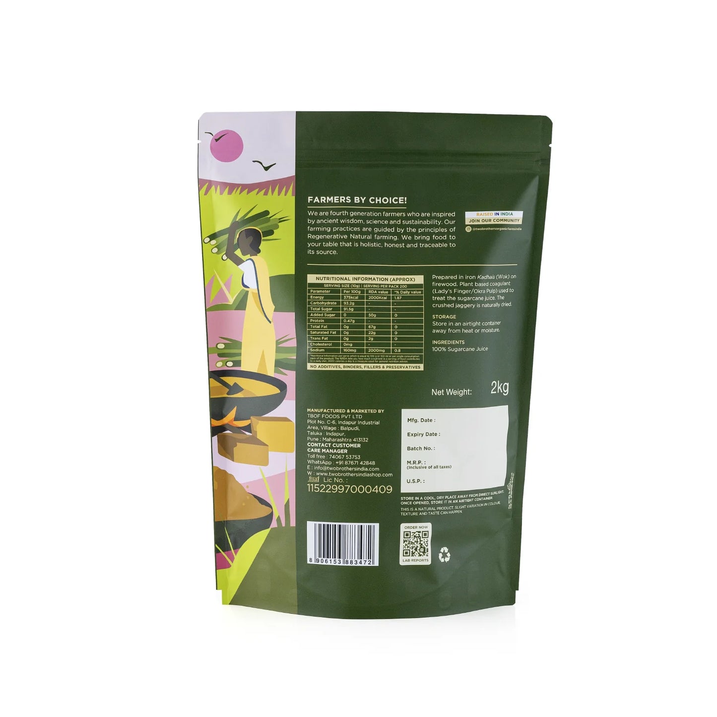 Two Brothers Organic Farms Sugarcane Jaggery Powder (2KG) Natural Sweetener