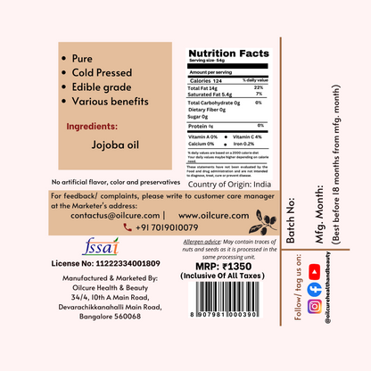 Oilcure Jojoba Oil Cold Pressed