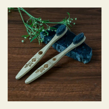 Soil Origin Kids Bamboo Toothbrush With Activated Charcoal Bristles - Set of 2