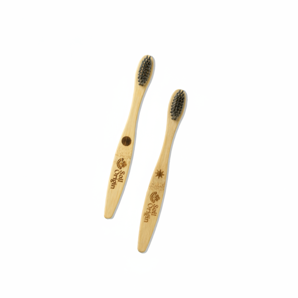Soil Origin Kids Bamboo Toothbrush With Activated Charcoal Bristles - Set of 2