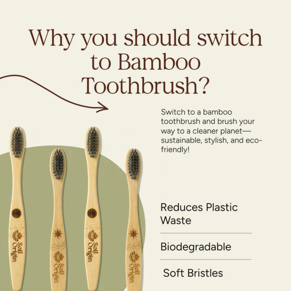 Soil Origin Kids Bamboo Toothbrush With Activated Charcoal Bristles - Set of 2