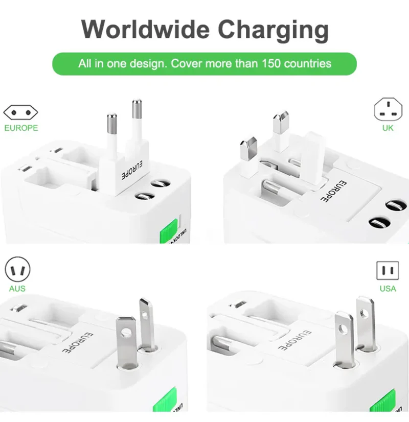 LA' FORTE Flixx Universal Travel Adapter with Dual USB Ports | Worldwide Compatibility & Surge Protection