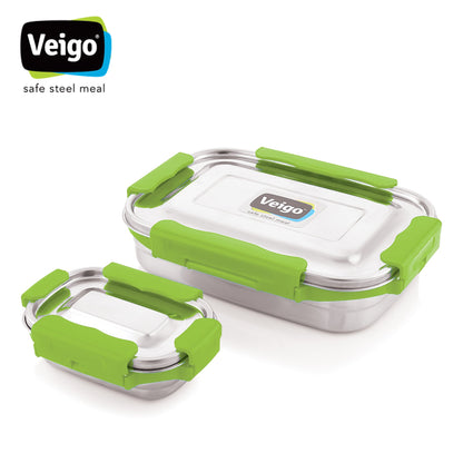 Veigo MaxoSteel Jumbo Stainless Steel Lunch Box with Veg Box
