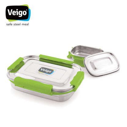 Veigo MaxoSteel Jumbo Stainless Steel Lunch Box with Veg Box