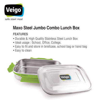 Veigo MaxoSteel Jumbo Stainless Steel Lunch Box with Veg Box