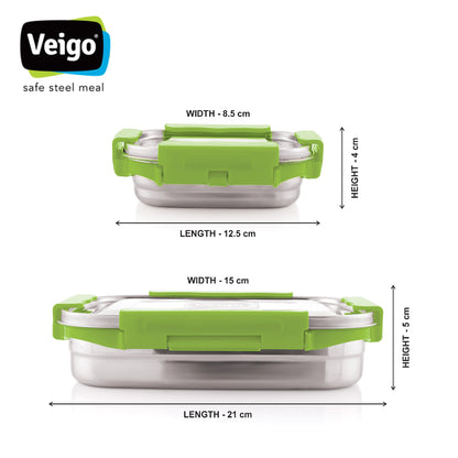 Veigo MaxoSteel Jumbo Stainless Steel Lunch Box with Veg Box