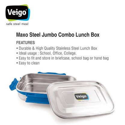 Veigo MaxoSteel Jumbo Stainless Steel Lunch Box with Veg Box