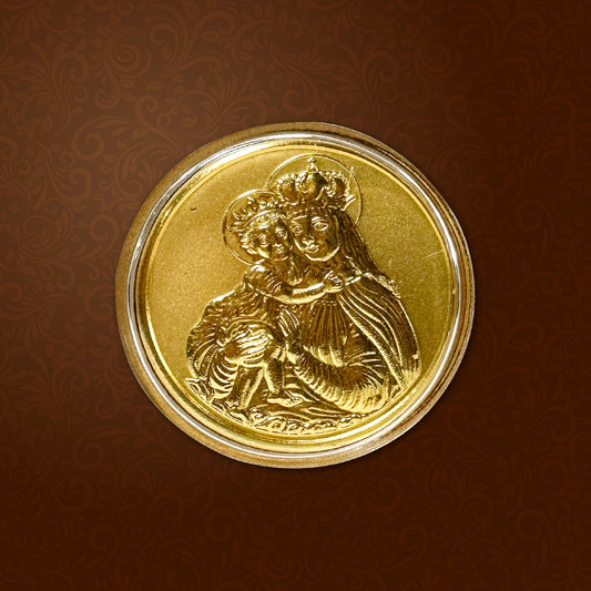 Khyaal Divine Collection-0.5 gms 24KT Gold Mother Mary with Baby Jesus Foil Coin