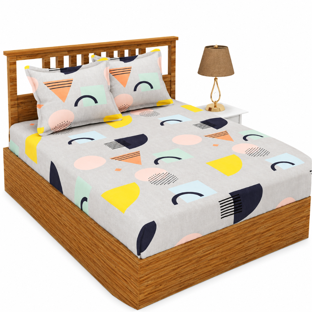 Morado Elastic Fitted Double Bedsheet with Pillow Covers- Multi Color