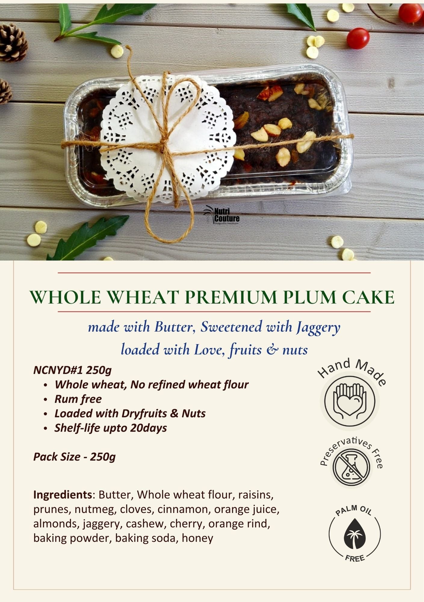 Nutri Couture Whole Wheat Plum Cake -250g (Pack of 2)