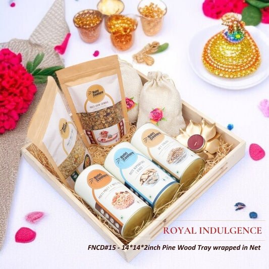 Nutri Couture – Pine Wood Tray  wrapped in Net