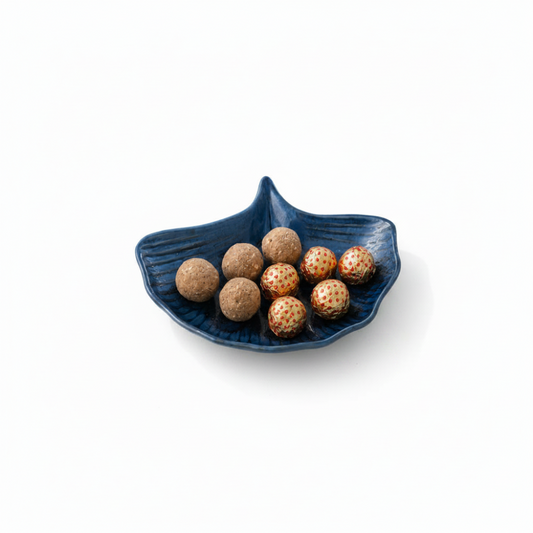 Nutri Couture Rakhi Hamper Box Blue Ceramic Platter with Besan laddu -  NCD#5