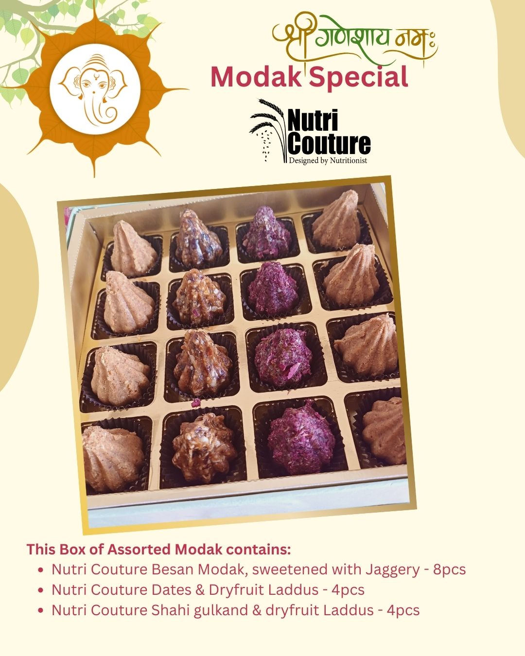 Nutri Couture Assorted Modak Gift Pack  – Healthy Festive Gift | No Sugar | Diabetic-Friendly