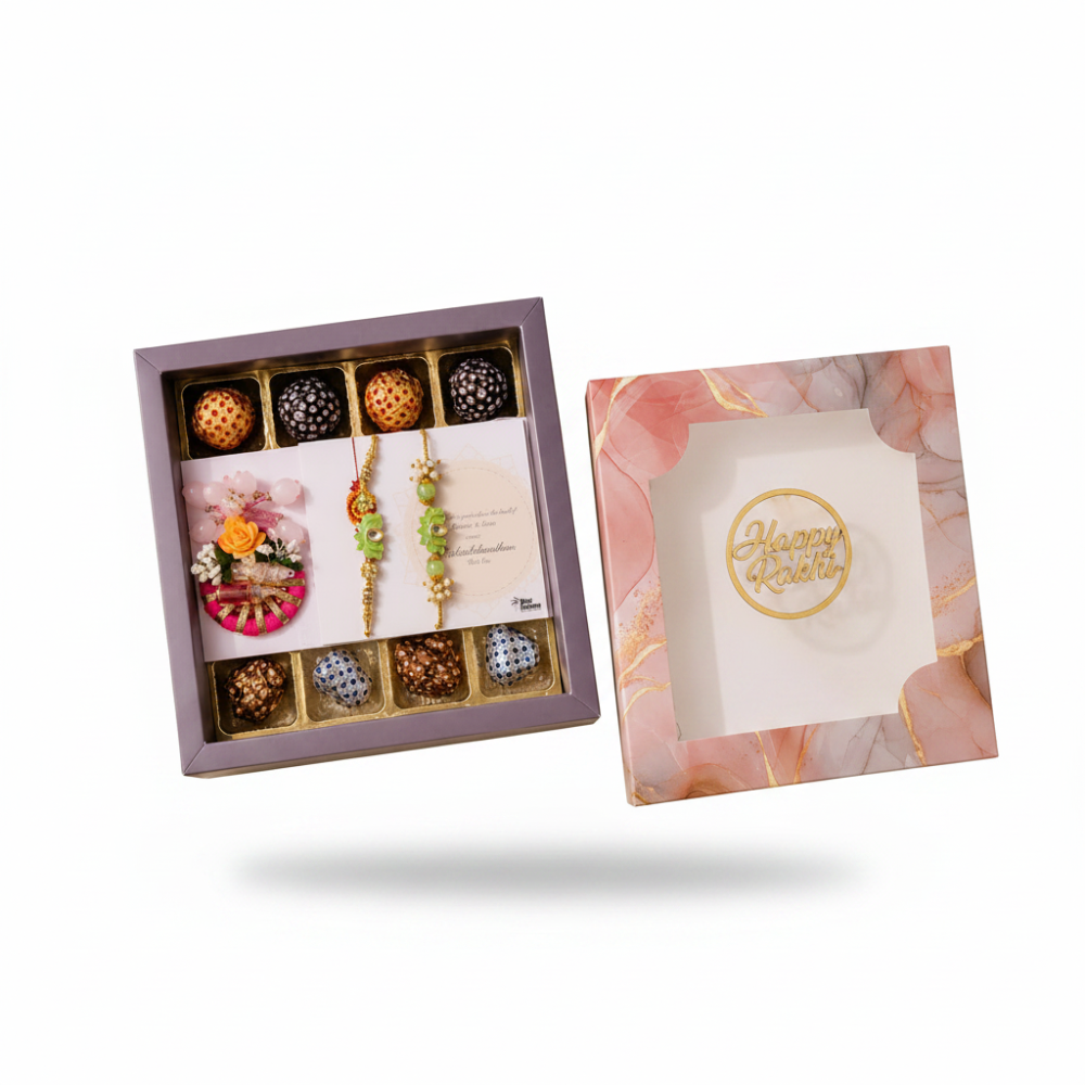 Nutri Couture Rakhi Hamper Box Laddu & Rakhi Combo Bhyiaa Bhabhi Rakhi - NCR26.2