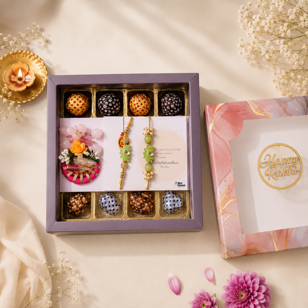 Nutri Couture Rakhi Hamper Box Laddu & Rakhi Combo Bhyiaa Bhabhi Rakhi - NCR26.2
